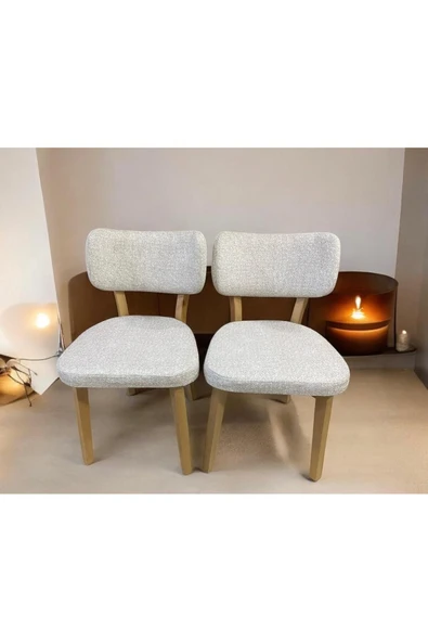 BAMBEDS MOBİLYA Bambeds Mobilya, Wood Bam İskandinav 2li Ahşap Sandalye Krem Mutfak Salon Yemek Odası Sandalyesi