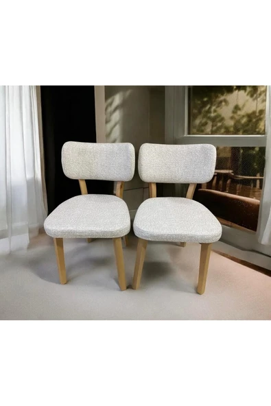 BAMBEDS MOBİLYA Bambeds Mobilya, Wood Bam İskandinav 2li Ahşap Sandalye Krem Mutfak Salon Yemek Odası Sandalyesi - 2