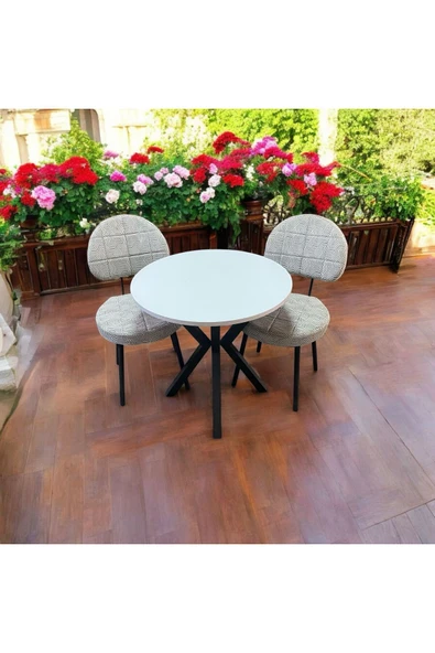 BAMBEDS MOBİLYA 70x70 Beyaz Yuvarlak Balkon Masa Ahtapot Ayak Armut Sandalye 2 Adet - 2