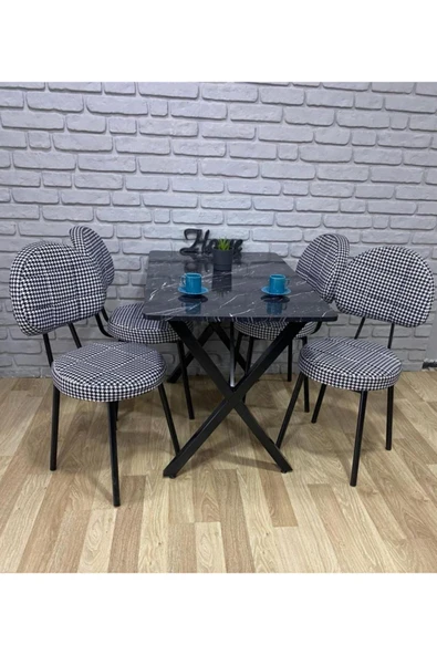 BAMBEDS MOBİLYA Masa Takımı, Yemek Masası, Mutfak Masası, Balkon Masası - 60x120 Siyah Mermer 4 Arkalıklı Sandalye