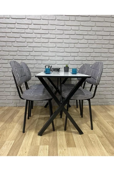 BAMBEDS MOBİLYA Masa Takımı, Yemek Masası, Mutfak Masası, Balkon Masası - 60x120 Beyaz 4 Arkalıklı Sandalye - 3