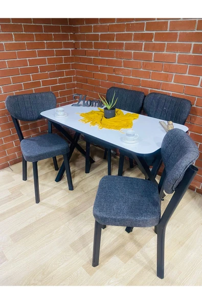 BAMBEDS MOBİLYA Masa Takımı, Yemek Masası, Mutfak Masası, 70x110Beyaz Elma Keten 4lü Sandalye - 3