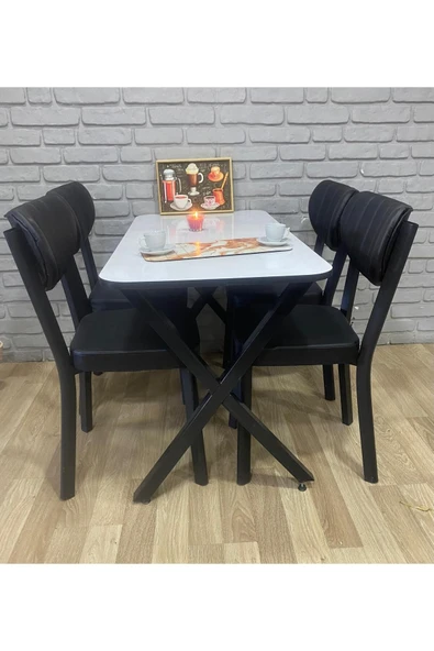 BAMBEDS MOBİLYA Masa Takımı, Yemek Masası, Mutfak Masası, 70x110Beyaz Elma 4lü Sandalye - 2
