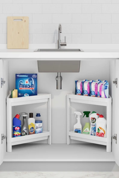 2 Adet Banyo Mutfak Köşe Raf Ünitesi 2 Katlı Köşe Düzenleyici