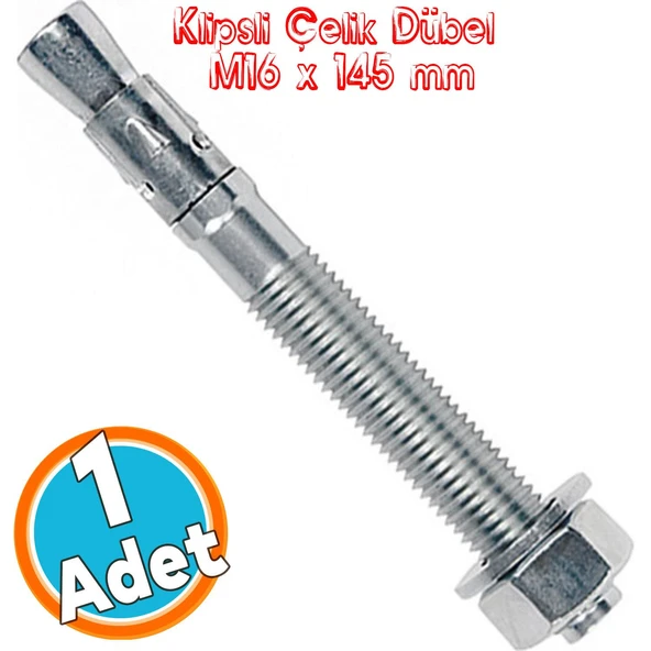 Saplamalı Klipsli Çelik Dübel M16x145 mm Raf Montaj Bağlantı Zemin Monte Tavan Beton Asma Aparat