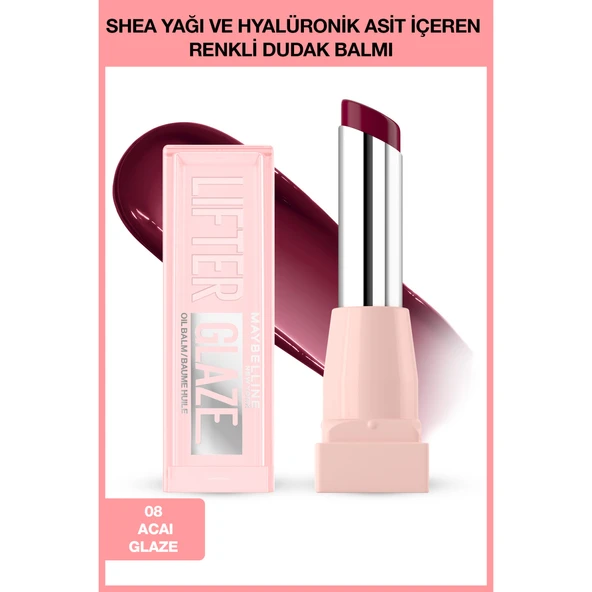 Maybelline New York Lifter Glaze Shea Yağı ve Hyalüronik Asit içeren Renkli Dudak Balmı - 08 Acai Glaze