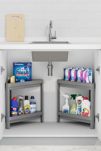 2 Adet Banyo Mutfak Köşe Raf Ünitesi 2 Katlı Köşe Düzenleyici - 5