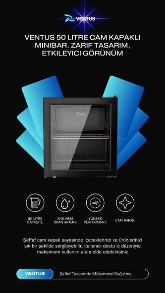 Ventus VN50 Camlı Minibar Minibuzdolabı - 3