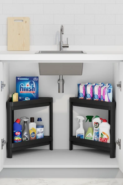 2 Adet Banyo Mutfak Köşe Raf Ünitesi 2 Katlı Köşe Düzenleyici - 9
