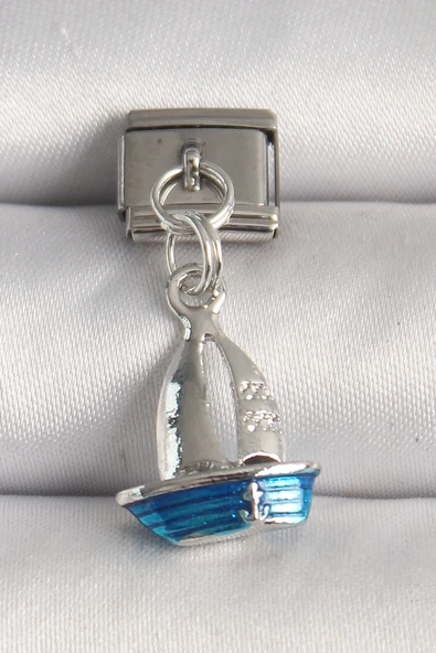 316L Çelik Gümüş Renk Mavi Yelkenli Model Nomination Charm - TJ-BC1232