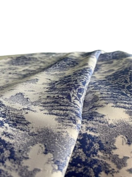 LOOM & LAUREL Jakarlı Dokuma Kumaş 160x160 Yuvarlak Masa Örtüsü Mavi Ağırlıklı - Resim 5