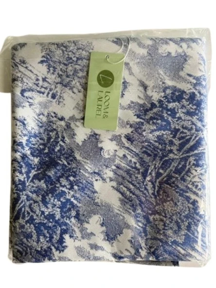 LOOM & LAUREL Jakarlı Dokuma Kumaş 160x160 Yuvarlak Masa Örtüsü Mavi Ağırlıklı - Resim 7