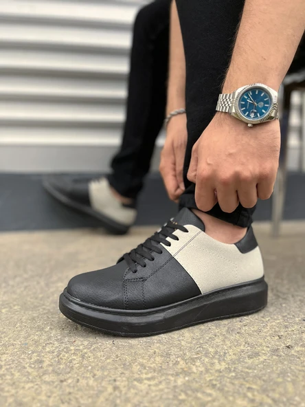 Boost Bağcıklı Cilt Süet Erkek Günlük Sneaker Ayakkabı Siyah Gri - 3