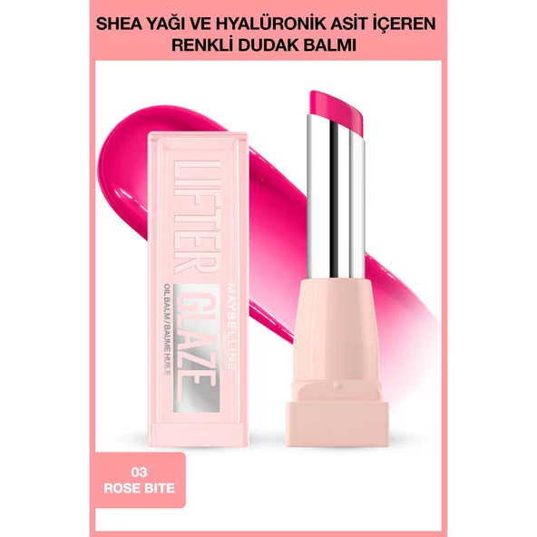 Maybelline New York Lifter Glaze Shea Yağı ve Hyalüronik Asit içeren Renkli Dudak Balmı - 03 Rose Bite