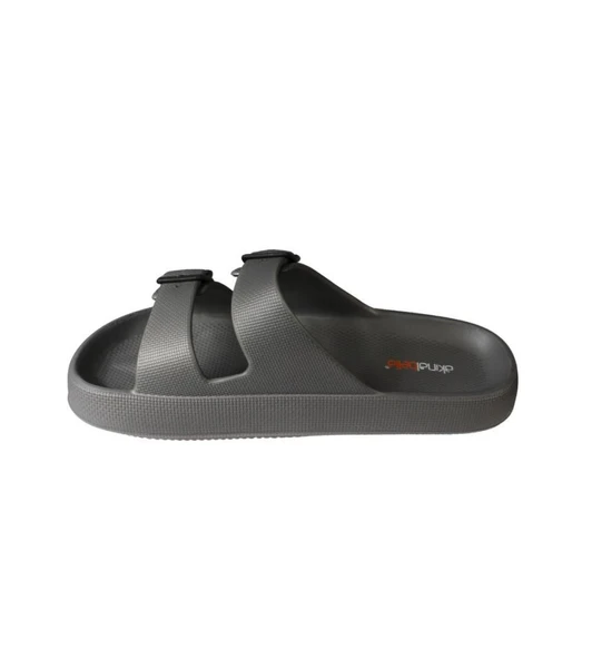 AKINBELLA Erkek Siyah Gri 46-47 Numara Cift Bant Tokalı Kauçuk Taban Deniz Havuz Bahçe Terliği - Resim 8