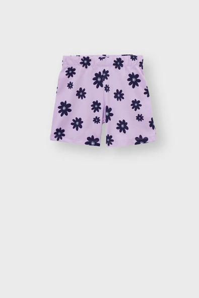 Mor Papatya Desenli T-Shirt-Şort Kız Çocuk Pijama Takımı - Resim 3