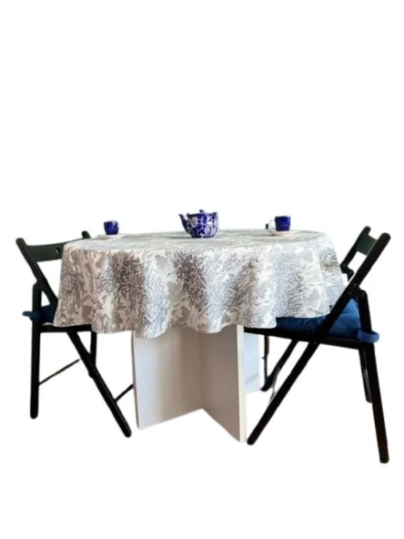LOOM & LAUREL Jakarlı Dokuma Kumaş 160 X 160 Yuvarlak Masa Örtüsü Gri Ağırlıklı