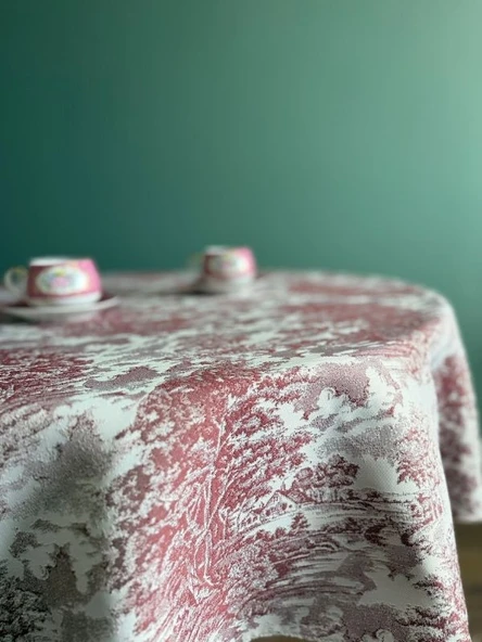 LOOM & LAUREL Jakarlı Dokuma Kumaş 160 X 160 Yuvarlak Masa Örtüsü Bordo Ağırlıklı - Resim 7