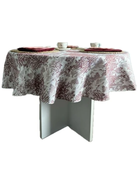 LOOM & LAUREL Jakarlı Dokuma Kumaş 160 X 160 Yuvarlak Masa Örtüsü Bordo Ağırlıklı - Resim 9