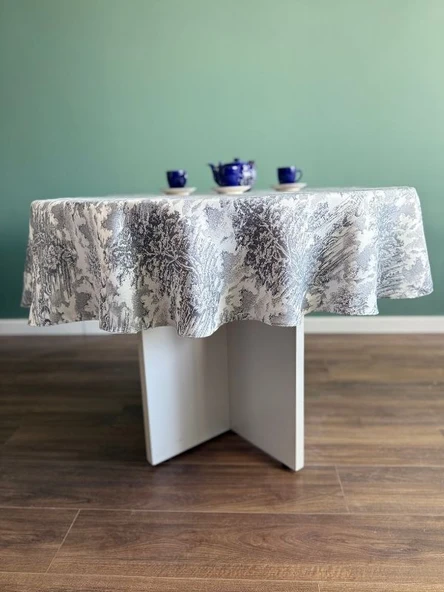 LOOM & LAUREL Jakarlı Dokuma Kumaş 160 X 160 Yuvarlak Masa Örtüsü Gri Ağırlıklı - Resim 6