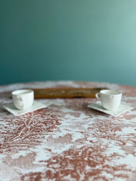 LOOM & LAUREL Jakarlı Dokuma Kumaş 160 X 160 Yuvarlak Masa Örtüsü Açık Kahverengi Ağırlıklı - Resim 8