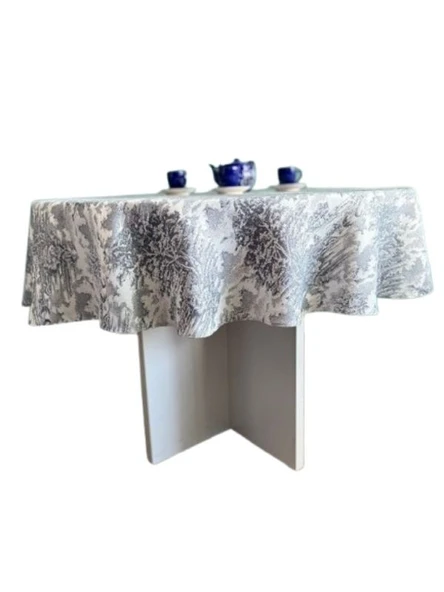 LOOM & LAUREL Jakarlı Dokuma Kumaş 160 X 160 Yuvarlak Masa Örtüsü Gri Ağırlıklı - Resim 4