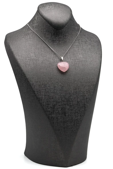 Pembe Kuvars Doğal Taş Kalp Model Kolye - Resim 2