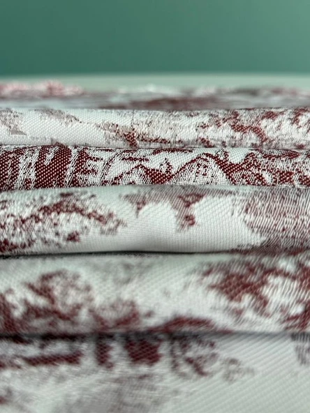 LOOM & LAUREL Jakarlı Dokuma Kumaş 160 X 160 Yuvarlak Masa Örtüsü Bordo Ağırlıklı - Resim 3