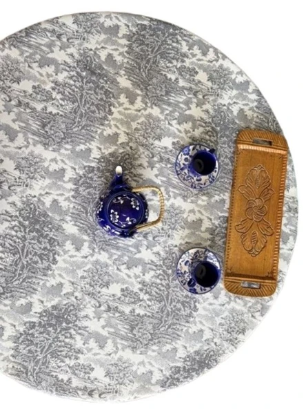 LOOM & LAUREL Jakarlı Dokuma Kumaş 160 X 160 Yuvarlak Masa Örtüsü Gri Ağırlıklı - Resim 2