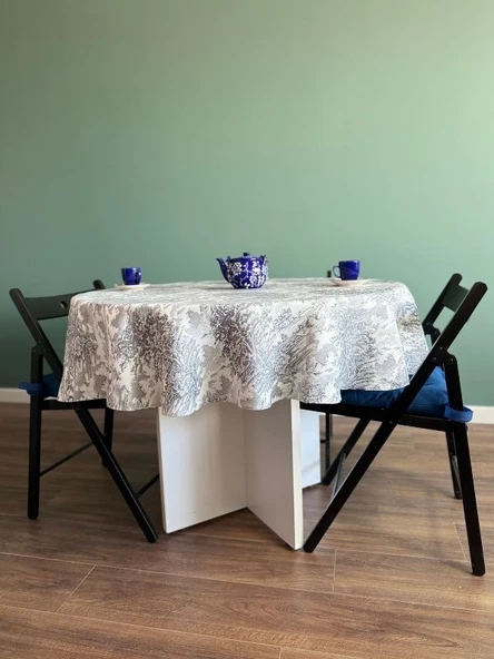 LOOM & LAUREL Jakarlı Dokuma Kumaş 160 X 160 Yuvarlak Masa Örtüsü Gri Ağırlıklı - Resim 5