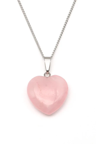 Pembe Kuvars Doğal Taş Kalp Model Kolye ürün görseli