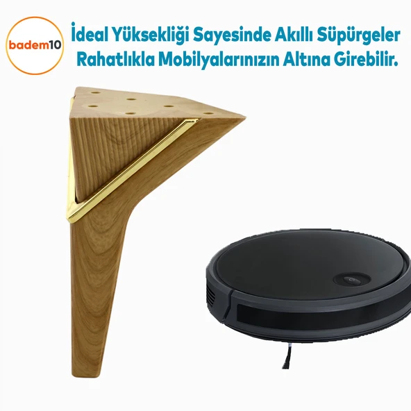 Empoli 16 cm Açık Ceviz Gold 4 Adet Lüks Mobilya Kanepe Koltuk Sehpa Tv Ünitesi Baza Ayağı Seti - Resim 6
