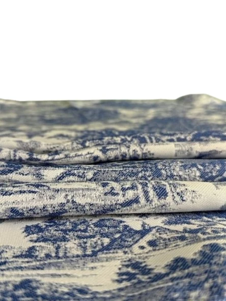 LOOM & LAUREL Jakarlı Dokuma Kumaş Masa Örtüsü Mavi Ağırlıklı - Resim 5