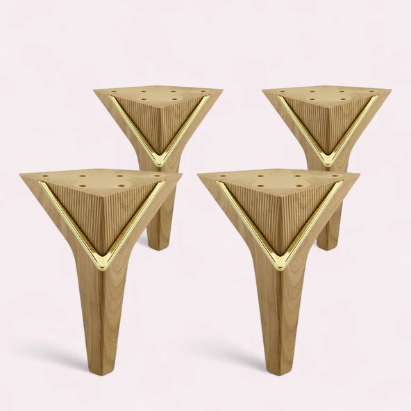 Empoli 16 cm Açık Ceviz Gold 4 Adet Lüks Mobilya Kanepe Koltuk Sehpa Tv Ünitesi Baza Ayağı Seti - Resim 3