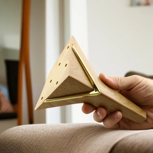 Empoli 16 cm Açık Ceviz Gold 4 Adet Lüks Mobilya Kanepe Koltuk Sehpa Tv Ünitesi Baza Ayağı Seti - Resim 4