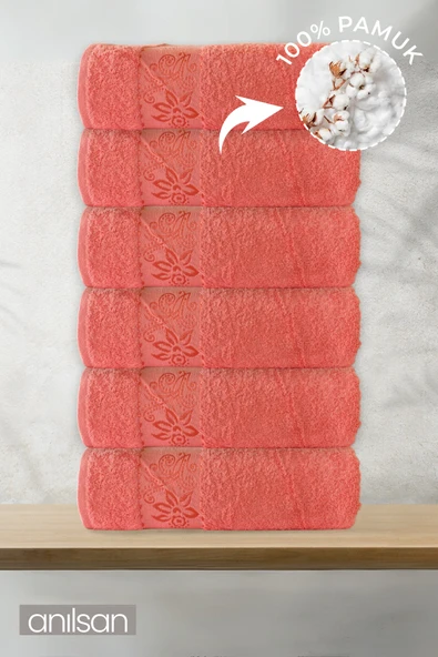 6'lı Flora Pembe Banyo Havlusu - 70x140cm, 490gr, %100pamuk, Spa Ve Otel Havlusu
