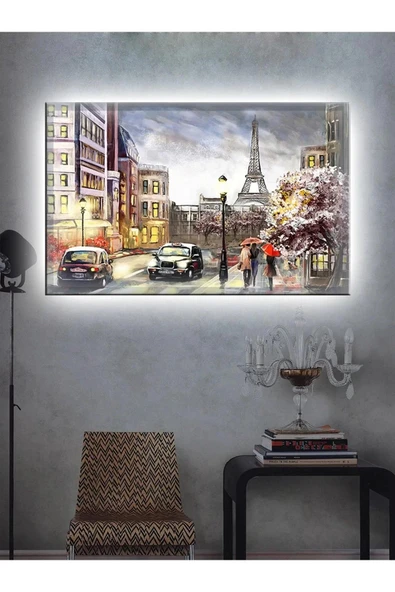Led Işıklı Nostalji Paris Sokak Görünümü