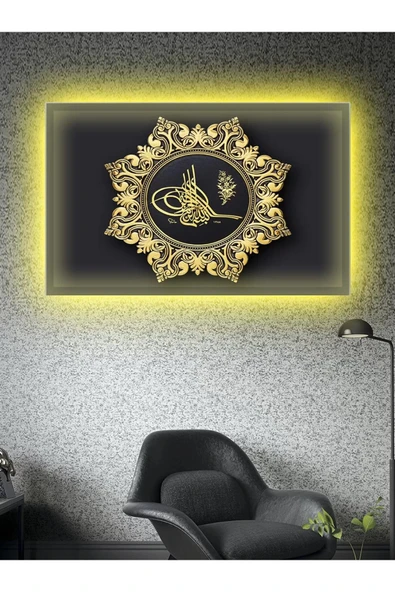 Led Işıklı Gold Tuğra Tablo