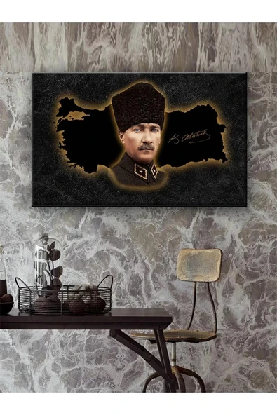 Led Işıklı Atatürk Ve Türkiye Haritası Kanvas Tablo - 2
