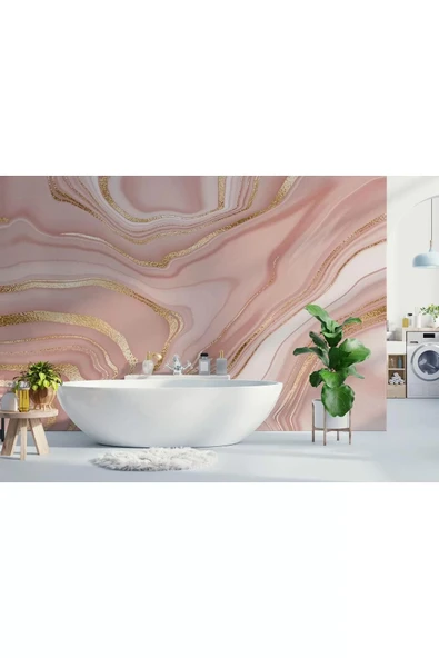 Altın Ve Pembe Detaylı Mermer Desenli Duvar Kağıdı-5534 - 4
