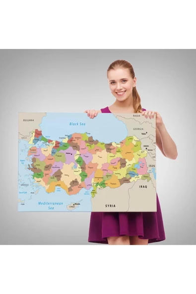Kanvas Türkiye Haritası Komşulu Ülkeli Dekoratif 1067 - 4