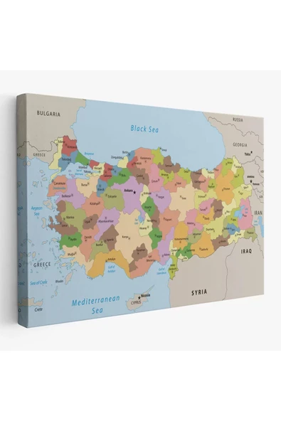 Kanvas Türkiye Haritası Komşulu Ülkeli Dekoratif 1067