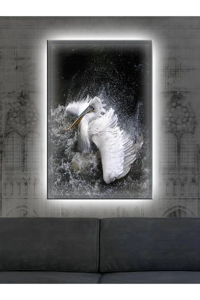 Led Işıklı Beyaz Flamingo Dekor Tablo