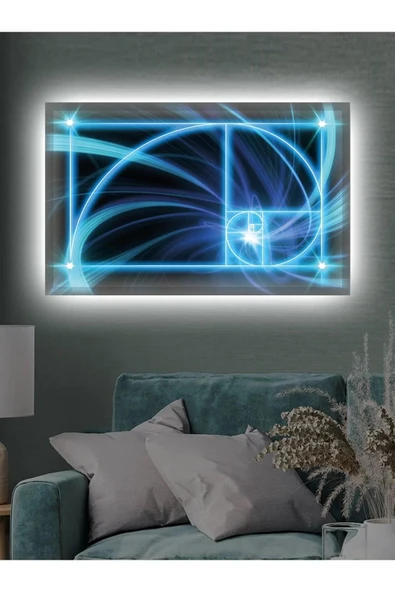 Led Işıklı Mavi Altın Oran Kanvas Tablo