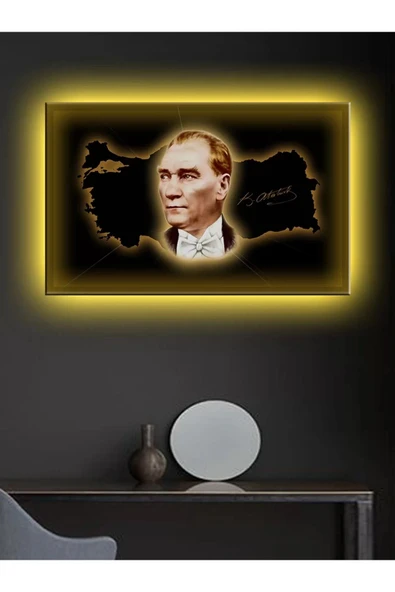 Led Işıklı Atatürk Ve Türkiye Haritası Duvar Tablosu