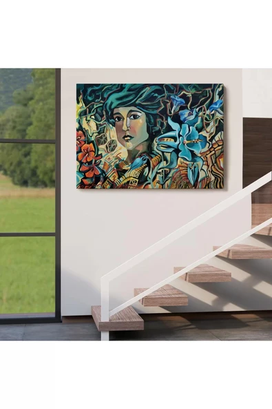 Çiçekler Arasındaki Kadın Duvar Tablosu-3729 - 5