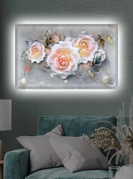 Led Işıklı 3d Görünümlü Çiçek Tablo