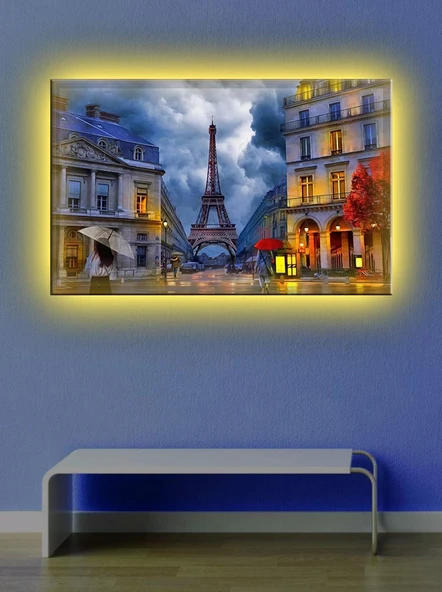 Led Işıklı Paris Sokak Gecesi Tablosu