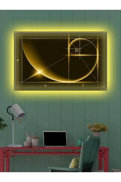 Led Işıklı Sarı Altın Oran Kanvas Tablo