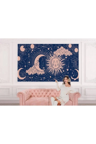 Astroloji Retro Uzay Güneş Ay Bulut Duvar Duvar Kağıdı-5535